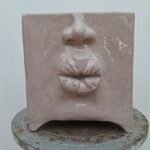 Handcrafted Face Ceramic Vase / Planter GREY – 15.5 × 15.5 cm - Image 2