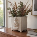 Handcrafted Face Ceramic Vase / Planter GREY – 15.5 × 15.5 cm - Image 4
