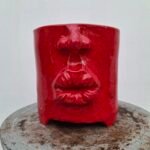 Handcrafted Face Ceramic Vase / Planter RED – 13.5 ×13-11 cm - Image 2