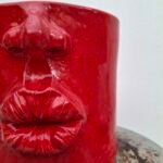 Handcrafted Face Ceramic Vase / Planter RED – 13.5 ×13-11 cm